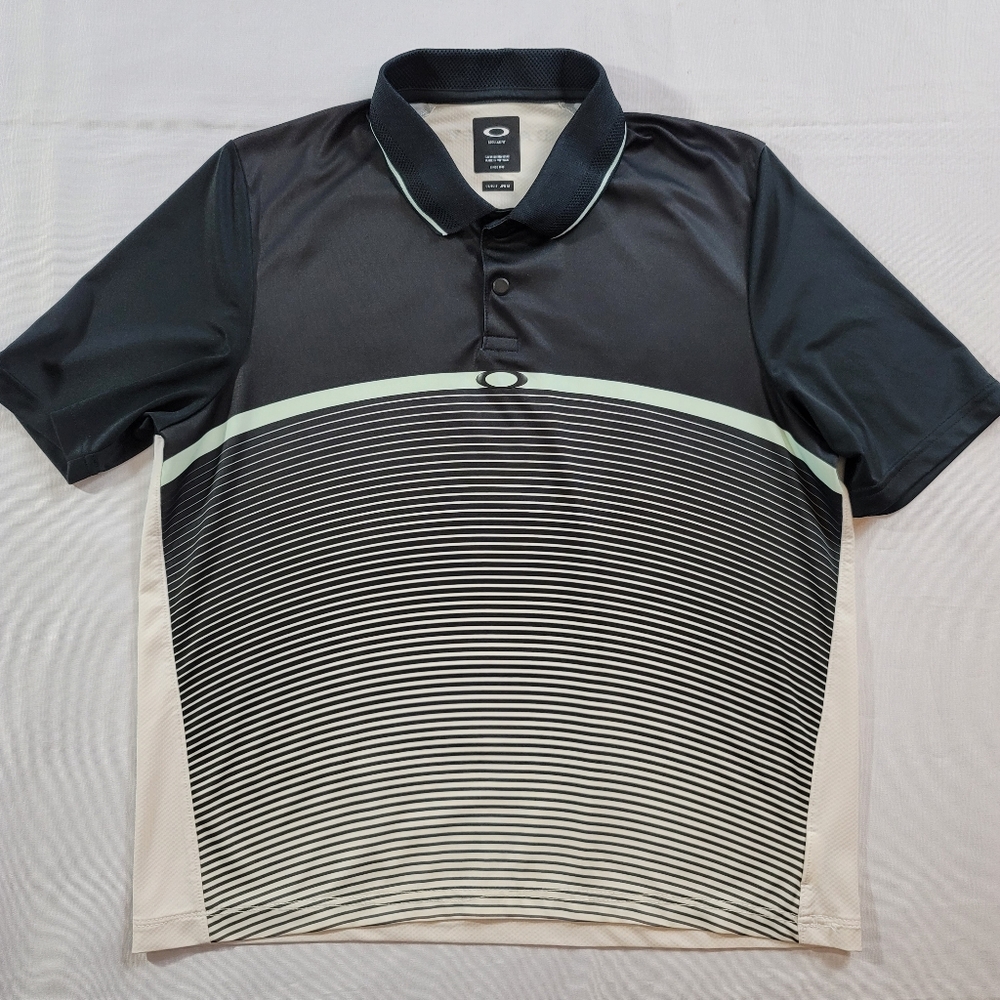 Oakley Black and Light Green Gradient Striped Polo